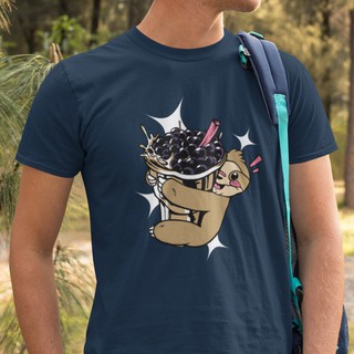 เสื้อยืด แฟชั่น ชาย/หญิง BearOgraphY Bubble Tea SLOTH Unisex Graphic T Shirt 100% Cotton เสื้อยืดสกรีน ลายสล็อต สีกรม