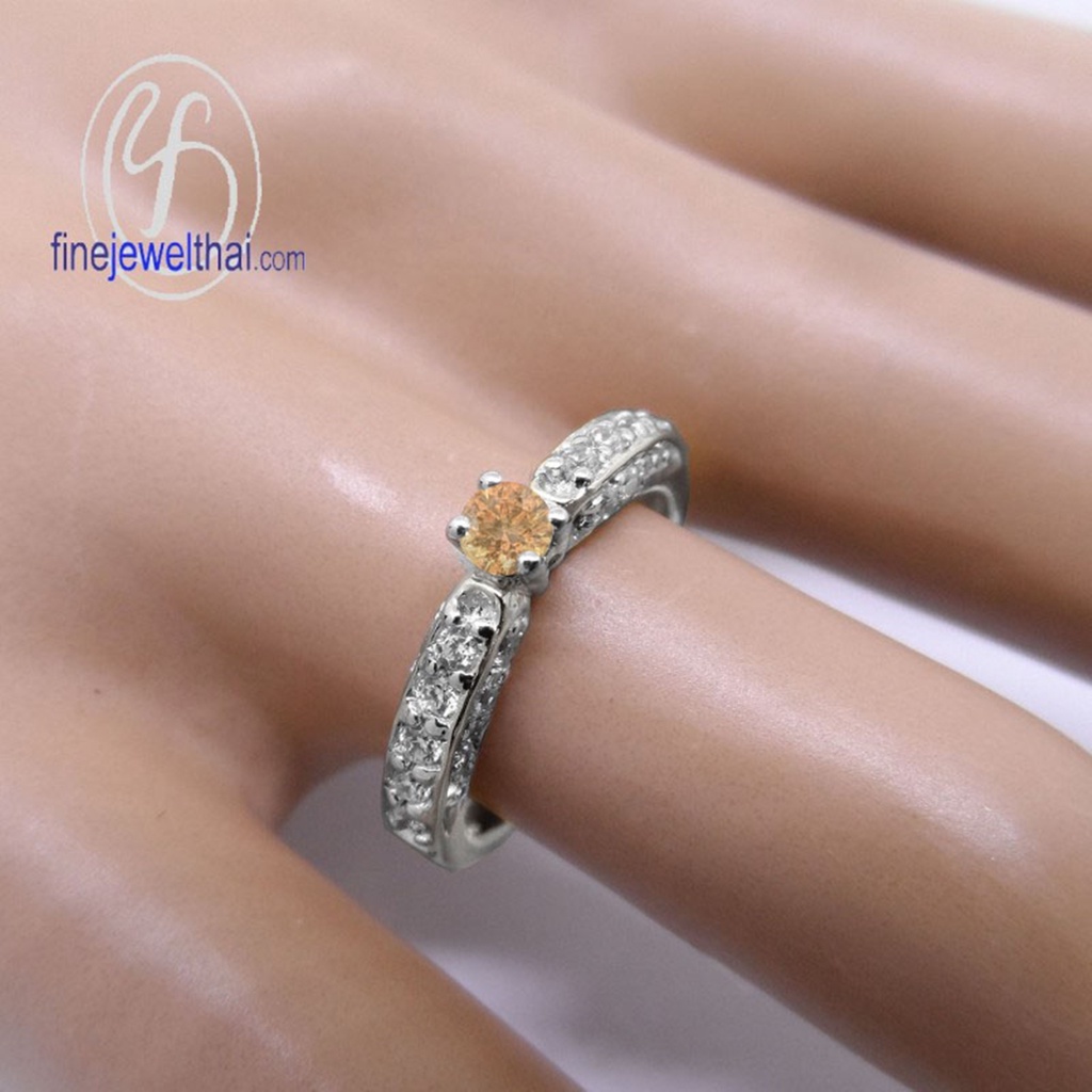 finejewelthai-แหวนบุษราคัม-บุษราคัม-แหวนเพชรcz-แหวนประจำเดือนเกิด-yellow-sapphire-silver-ring-birthstone-r1294yl