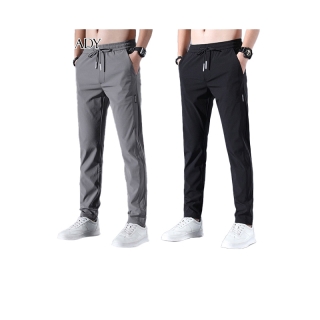 โปรโมชั่น : OKADY กางเกงผู้ชาย ฤดูร้อนผู้ชายแฟชั่นกางเกงลำลองระบายอากาศผ้าไหมน้ำแข็งบางกางเกงสีทึบเข็มขัดเอวกางเกง กางเกง