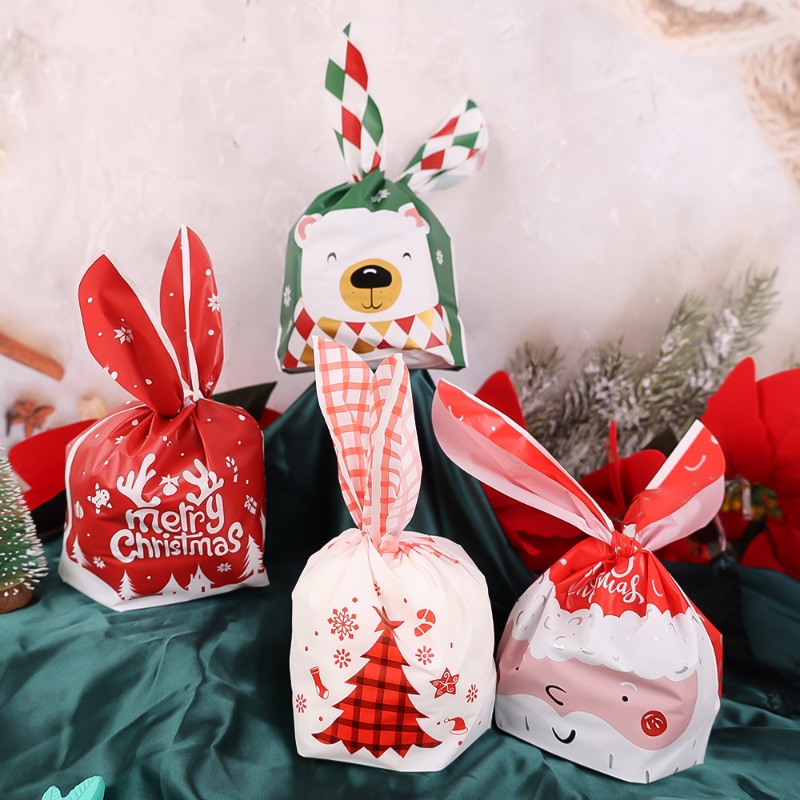 ถุงของขวัญพลาสติก-รูปหูกระต่าย-ซานตาคลอส-สําหรับใส่บิสกิต-50-ชิ้น