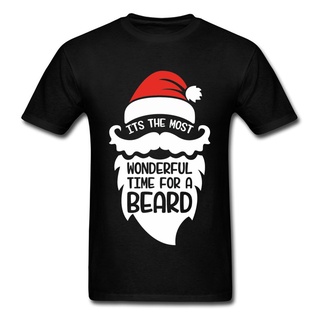 เสื้อยืดผ้าฝ้าย 100% พิมพ์ลายซานตาคลอส Wonderful Time For A Beard Man สีดํา สําหรับผู้ใหญ่ ของขวัญคริสต์มาสS-5XL