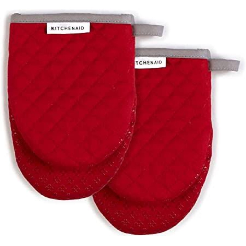 KitchenAid Asteroid Mini-Ofenhandschuhe 2er-Set – Hitzebeständig Mit Silikongriffen (dunkelgrün, 14x20,3 Cm)