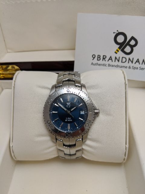 นาฬิกามือ2ของแท้used-tag-heuer-quartz-staรnless-dial-blue-200metars-size-38-mm-หน้าน้ำเงินหลักขีดสายด้านบานพับ