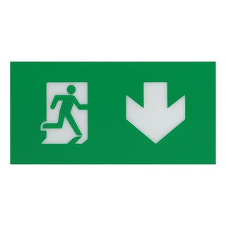 EMERGENCY EXIT SIGN DELIGHT BLA1 PERSON EXIT THROUGH DOORWAY RIGHT DOWN ARROW แผ่นป้ายทางออกฉุกเฉิน ลงไปทางขวา DELIGHT B