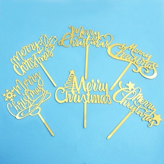 【Xmas】ป้ายอะคริลิค Merry Christmas สําหรับตกแต่งเค้ก 10ชิ้น