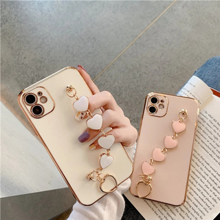 เคส HUAWEI P40 P40 Pro P30 P30 Pro P20 P20 Pro Mate 40 Mate 40 Pro 30 30 Pro 20 20 Pro Case เคส TPU อ่อนชุบหรูหราพร้อมสร้อยข้อมือโซ่หัวใจ รักสุดหัวใจ สายคล้องคอน่ารักน่ารักสำหรับผู้หญิง