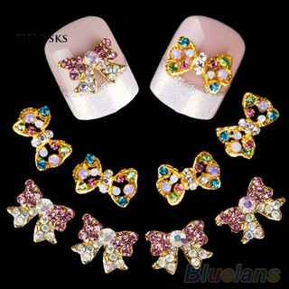 ภาพหน้าปกสินค้าIsS❀10 Pcs Fashion Multicolor 3D Rhinestone AlloyBowknot DIY Nail Art Stickers Jewelry ที่เกี่ยวข้อง
