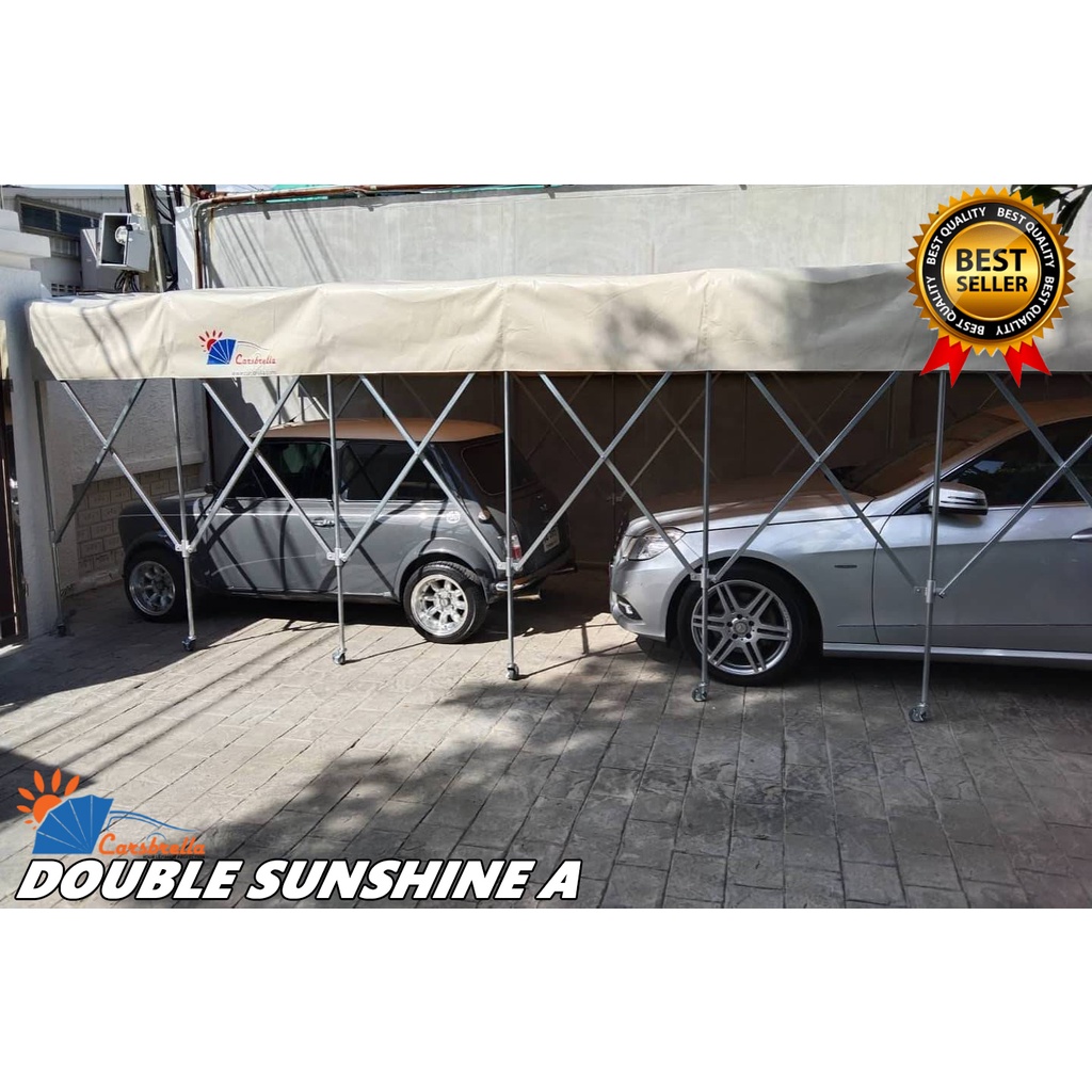 เต็นท์จอดรถสำเร็จรูป-carsbrella-รุ่น-double-sunshine-a-ยาว-10-m-สามารถจอดรถได้สองคัน