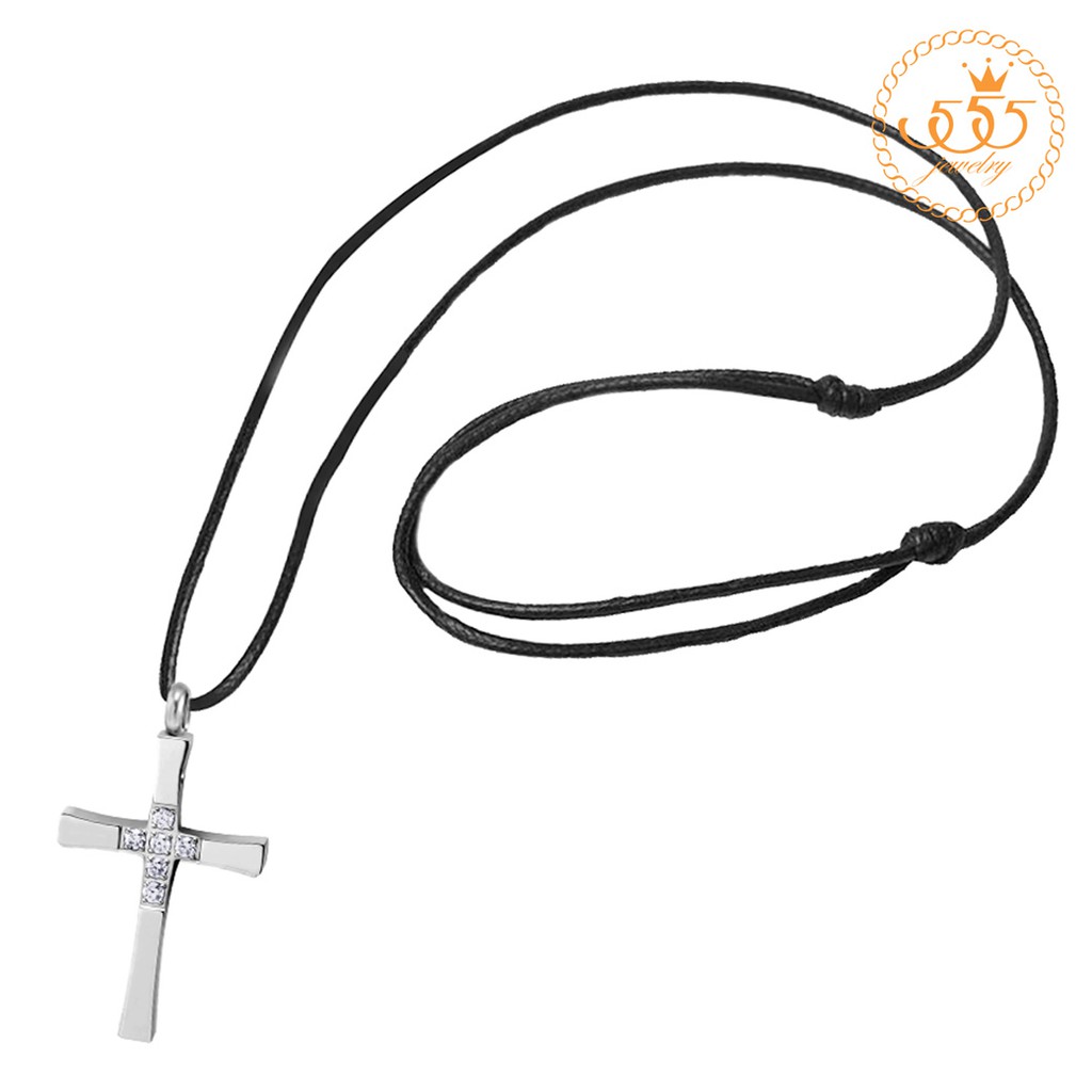 555jewelry-จี้พร้อมสร้อยคอแฟชั่นชาย-สแตนเลส-สตีล-รูปไม้กางเขน-ตกแต่งด้วยเพชร-cz-รุ่น-mnc-n311-สร้อยคอสแตนเลส-p49