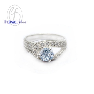 Finejewelthai-แหวนอะความารีน-แหวนเงินแท้-แหวนพลอยแท้-Aqamarine-Silver-Ring-Birthstone-R1157aq (เลือกสีตัวเรือนได้)