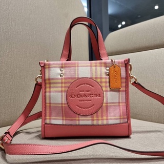 COACH C8198 DEMPSEY TOTE 22 WITH GARDEN PLAID PRINT AND COACH PATCH