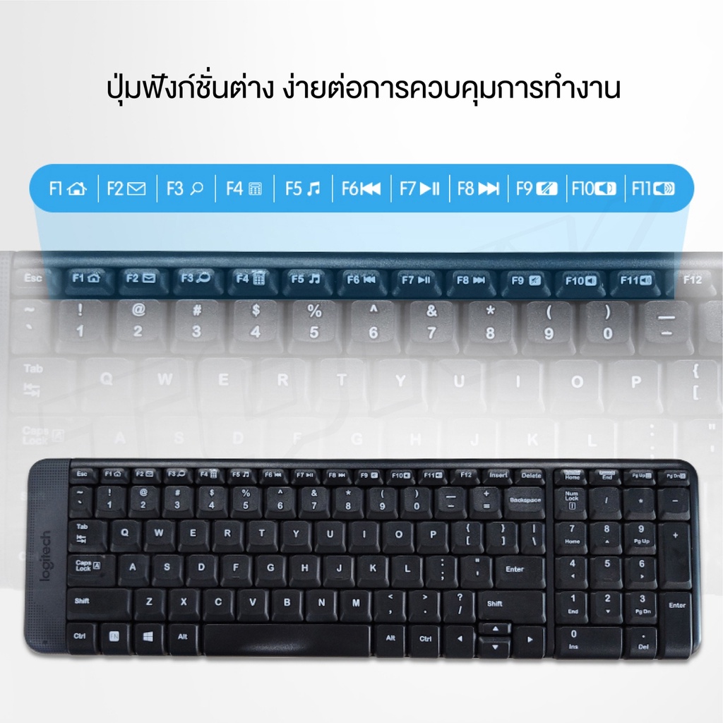 ภาพหน้าปกสินค้ามีภาษาไทย Logitech Keyboard + Mouse Wireless Combo MK220 แป้นพิมมีภาษาไทย คีย์บอร์ด จากร้าน klongthom_comshop บน Shopee