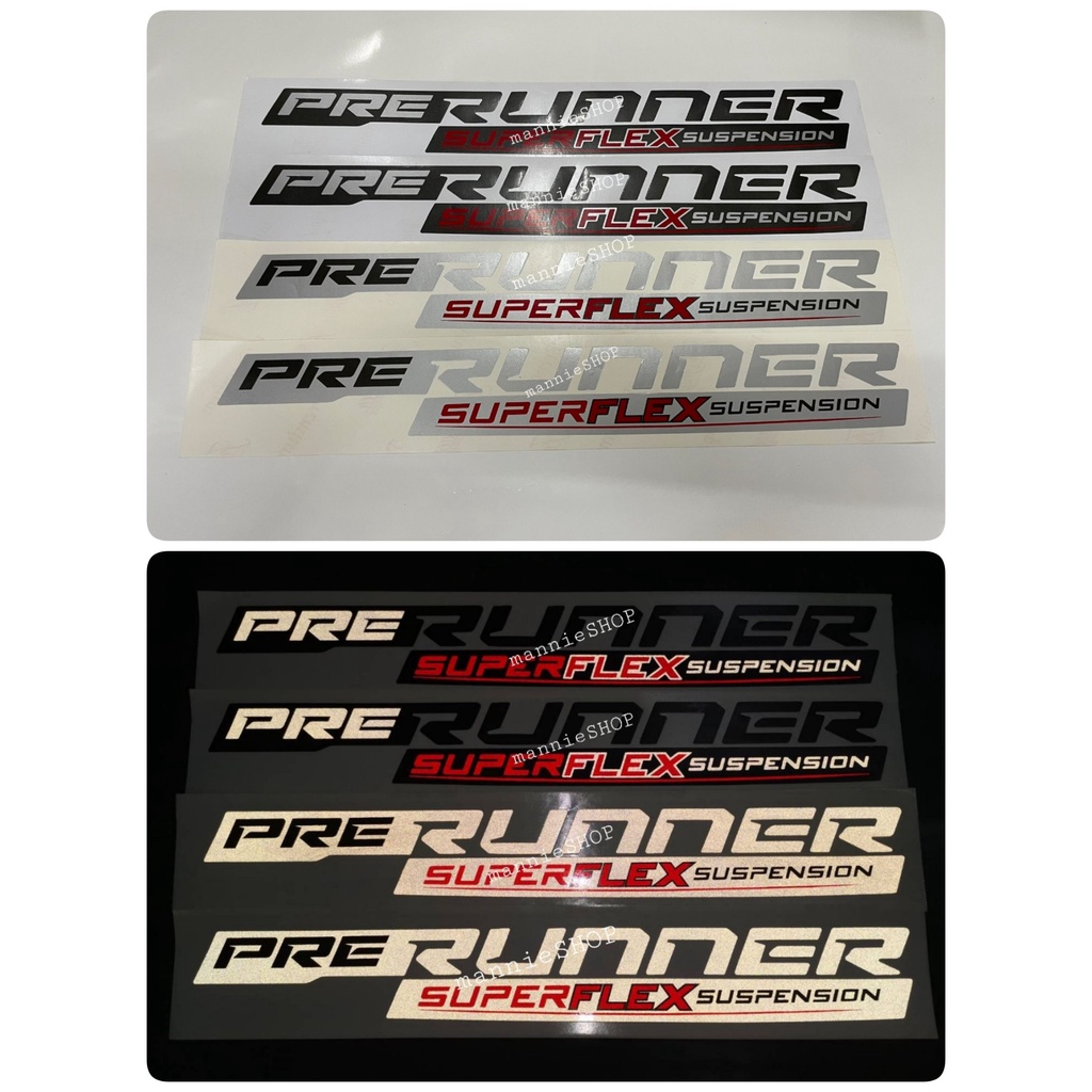 สติ๊กเกอร์งานสกรีน คำว่า PRERUNNER SUPERFLEX SUSPENSION ติดข้างท้ายรถ ...