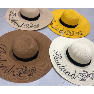 (ใช้โค้ด INCML11 ลด 50% สูงสุด 100) หมวกสาน หมวกปีกกว้างปักช้างปัก Thailand C-016
