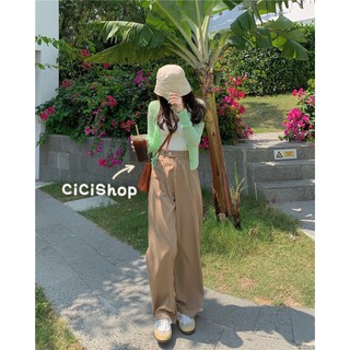 สินค้า Cicishop(455)กางเกงขายาวทรงกระบอกเล็ก กระดุมหน้า เอวสม็อคหลัง  มีกระเป๋า2ข้าง ผ้าทิ้งตัวใส่สบายดูขายาวสุด