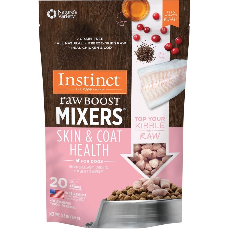 อาหารสุนัข-instinct-อินสติงต์-raw-boost-mixers-ทอปปิ้ง-สูตรบำรุงผิวหนังและเส้นขน-ขนาด-156-กรัม-20-servings