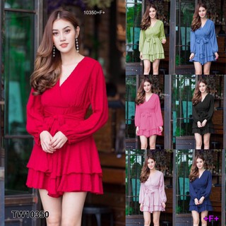 สินค้า J10350 Jumpsuit จั๊มสูทสั้น คอวี แขนยาว Short jumpsuit, V-neck, long sleeves