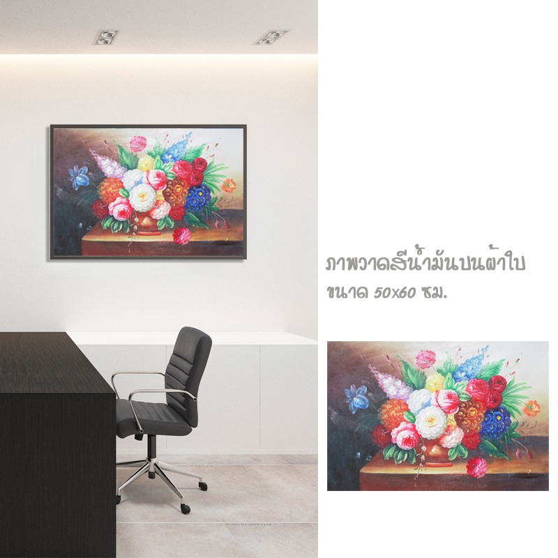 รูปภาพติดผนัง-abstact-art-รูปวาด-ภาพวาดวิวทิวทัศน์-ภาพวาดสีน้ำมันบนผ้าใบ-ภาพดอกเบญจมาศในแจกัน-ภาพศิลปะ-ขนาด-50x60cm