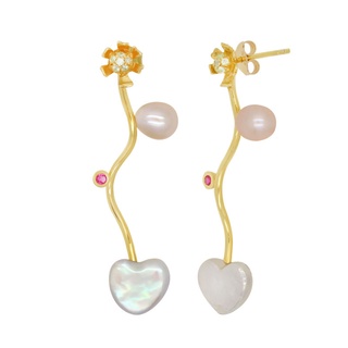 A.CEMI Heart x Mallow Nami Earring ต่างหูมุกแท้ ต่างหูเงินแท้ ชุบทอง 18K โรสโกลว์