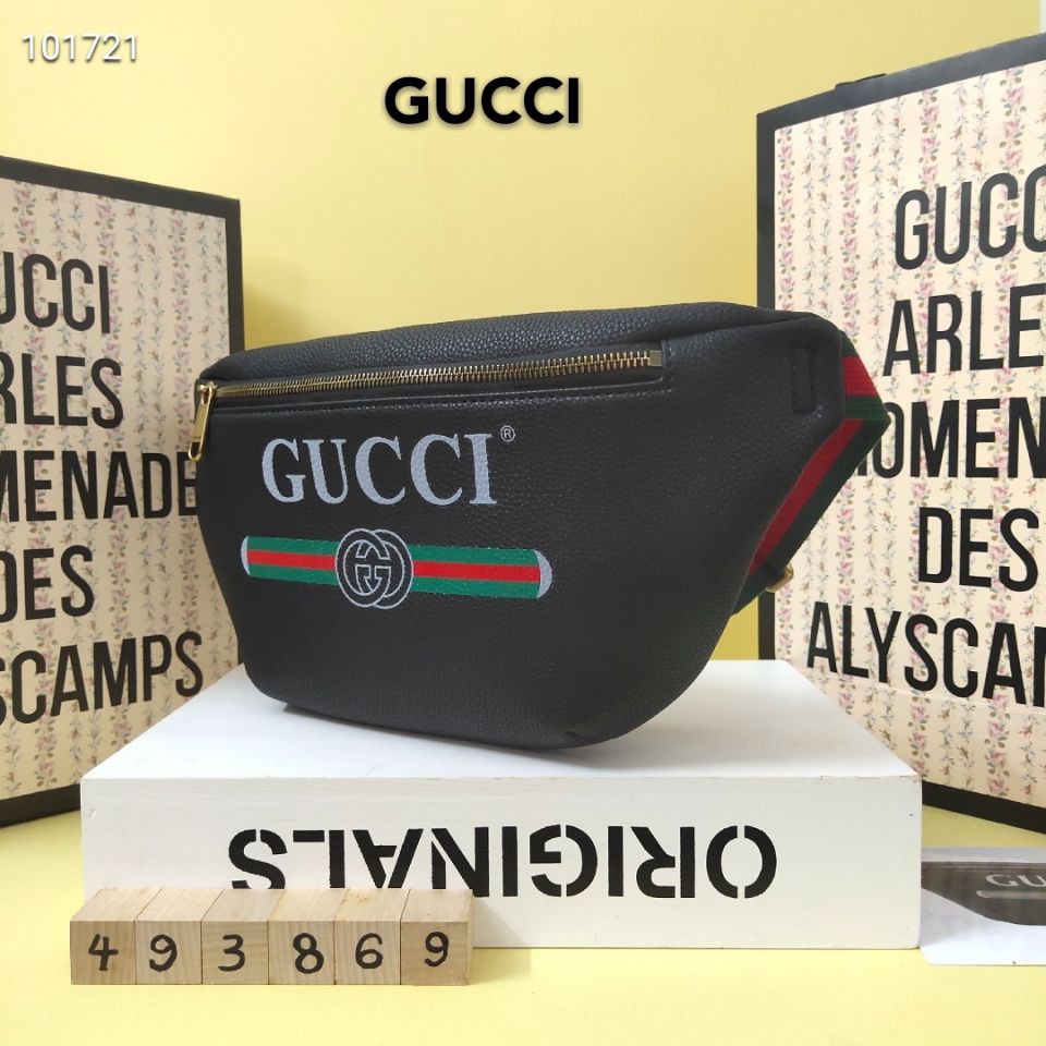 กระเป๋าเข็มขัดพิมพ์ลาย-gucci-สีดำและสีขาว-เตรียมส่งของแท้-100