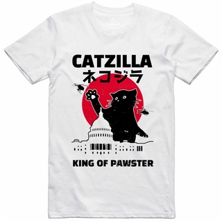 เสื้อยืดผ้าฝ้าย 100% พิมพ์ลาย Catzilla B Movie สไตล์ย้อนยุคสําหรับผู้ชาย