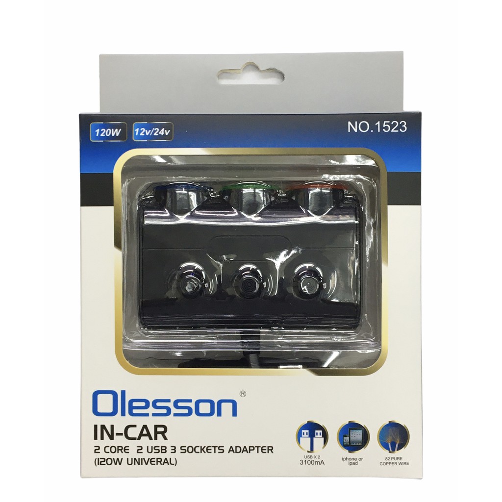 【Olesson】1523 เพิ่มช่องชาร์จอุปกรณ์ 3ช่อง / USB 2ช่อง สีดำ | Shopee ...