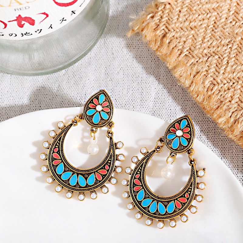 jhumka-ต่างหูระย้า-ประดับมุก-รูปดอกไม้-สีฟ้า-สไตล์โบฮีเมียน-วินเทจ-สีทอง-เครื่องประดับแฟชั่นสตรี