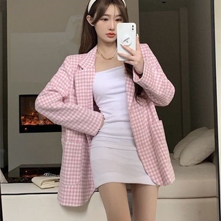 เสื้อเบลเซอร์ลายสก๊อตผู้หญิงฤดูใบไม้ผลิปี 2022 เวอร์ชั่นเกาหลีใหม่หลวมสไตล์ต่างประเทศการออกแบบชั้นนำความรู้สึกเฉพาะชุดลำ