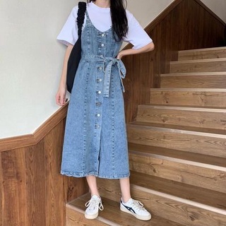 🔥Hot Sale/2022 new Hong Kong style fashion Loose all-match mid-length suspender skirt denim dress women