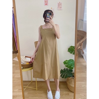 BM1801 Soju minimal dress  เดรสสายเดี่ยวทรงหลวม ผ้าฝ้ายใส่สบาย ด้านหลังดีเทลรูดเชือกผูกโบว์ ปรับขนาดหน้าอกได้