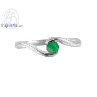 Finejewelthai-แหวนมรกต-แหวนเงิน-แหวนพลอยแท้-แหวนประจำเดือนเกิด-Emerald-Birthstone-Silver-Ring-R1188em