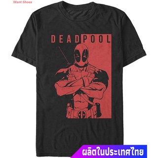 ผ้าฝ้าย 100%เสื้อยืดผู้ชายและผู้หญิง Marvel Mens Deadpool Crossed Arms T-Shirt Mens Womens T-shirtsS-3XL