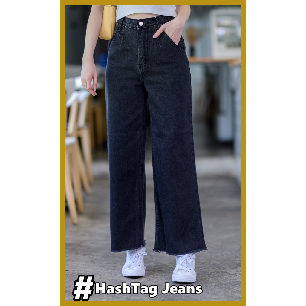 hashtag-jeans-กางเกงยีนส์ขายาว-กางเกงยีนส์ขาบาน-วินเทจขาบาน-กระเป๋าโค้ง-ฟอกดำ-กางเกงยีนส์ผู้หญิง-has9284