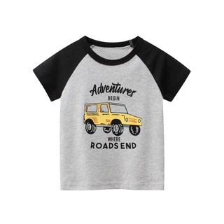 เสื้อยืดแขนสั้น พิมพ์ลายการ์ตูนรถยนต์ แฟชั่นฤดูร้อน สําหรับเด็กผู้ชาย