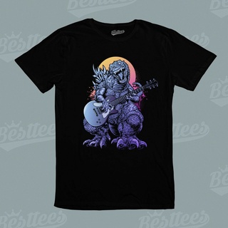 เสื้อยืด พิมพ์ลาย Unseix Cool Gildan Godzilla Play Guitar สไตล์ญี่ปุ่น สําหรับผู้ชายS-5XL