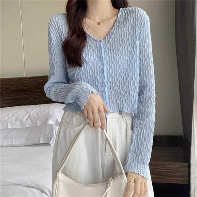 chili-k-k-พร้อมส่ง-เสื้อไหมพรมแชนยาวคอวี-ลายฉลุเก๋ย่ารักมาก-8k12