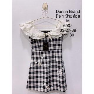 เดรสสั้น ลายสก๊อตสีดำขาว มือ 1 ป้ายห้อย DARINA BRAND SIZE M