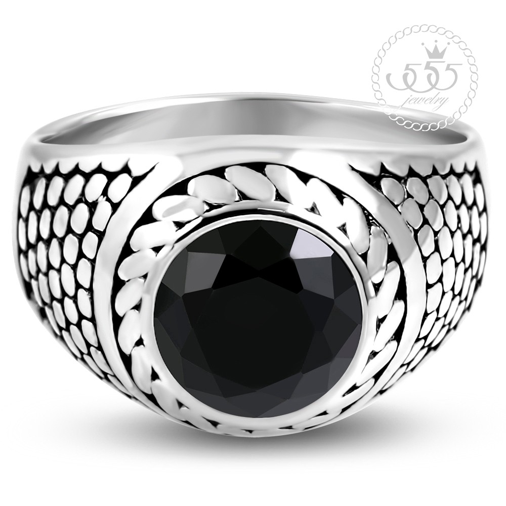 555jewelry-แหวนแฟชั่นสแตนเลส-สำหรับผู้ชาย-ประดับเพชร-cz-สีดำ-ดีไซน์เท่ห์-รุ่น-mnc-r768-แหวนสแตนเลสแหวนผู้ชาย-r28