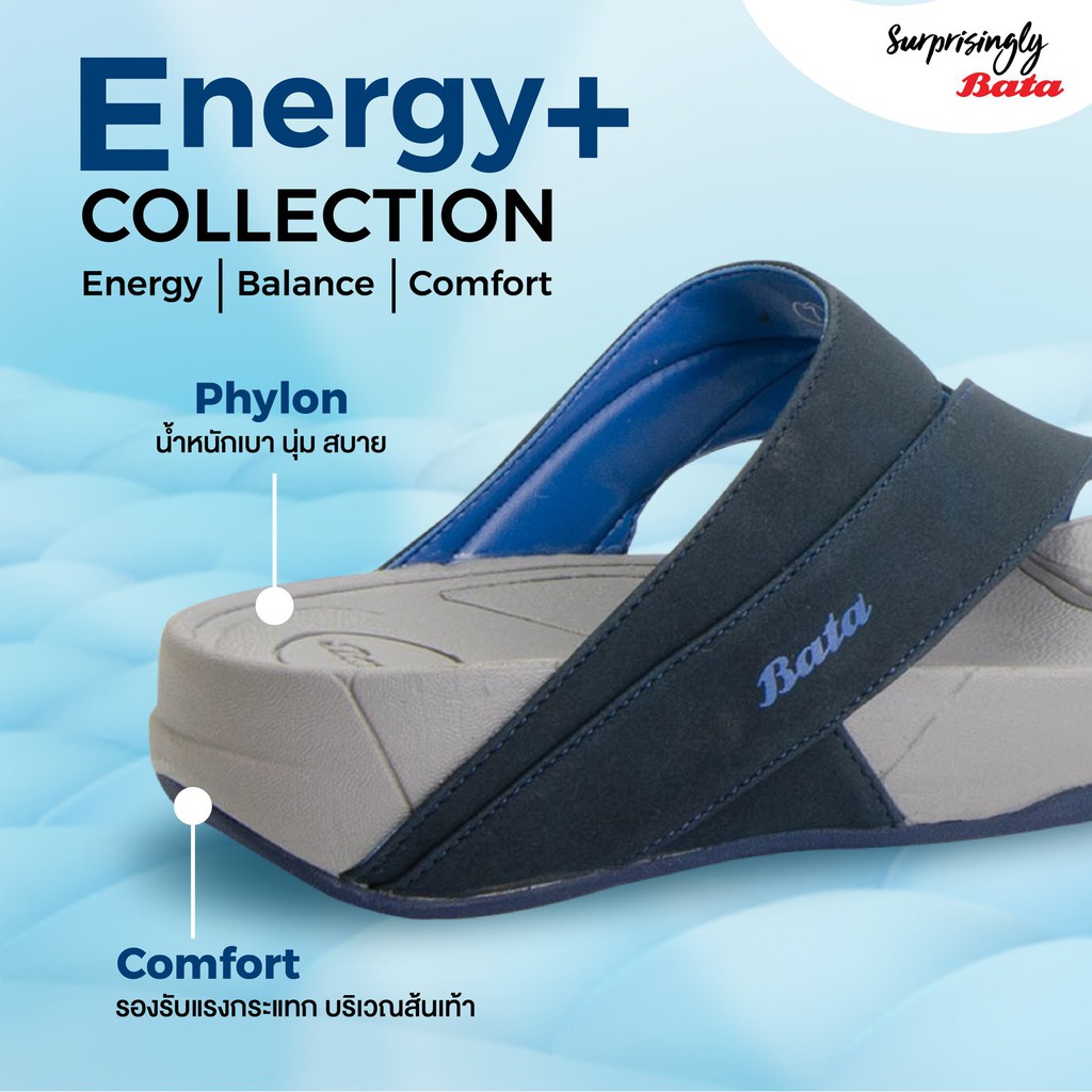 ภาพสินค้าBata Energy+ รองเท้าเพื่อสุขภาพ รองเท้าแฟชั่น สีน้ำเงิน สำหรับผู้หญิง 4719342 Size 3-5 นุ่มสบาย สีเทาน้ำเงิน รหัส 4719342 จากร้าน bata_officialstore บน Shopee ภาพที่ 3
