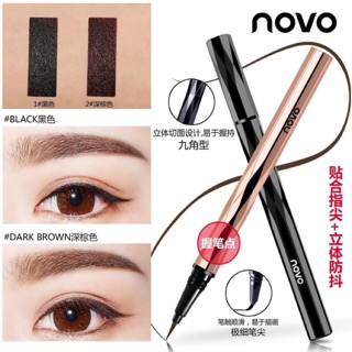 เช็ครีวิวสินค้า5201(ของแท้/พร้อมส่ง) อายไลน์เนอร์  NOVO zoom in eyes easy to draw eyeliner หัวแปรงเรียวเล็กสุดๆ