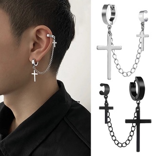 2 ชิ้น พังก์ ฮิปฮอป อัลลอย คู่ ไม้กางเขน ต่างหู / ไม่สมมาตร บุคลิกภาพ โซ่ จี้ ต่างหู / ทุกเพศ ฝ้า หู กระดูก คลิป