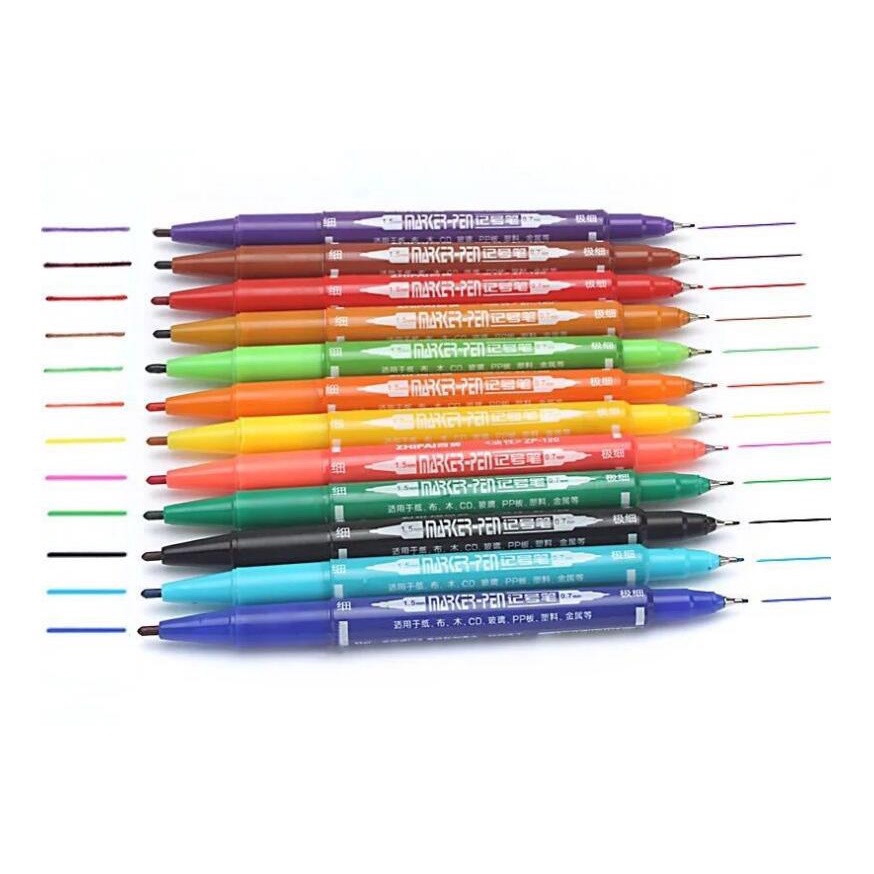 ปากกาเคมี-12สี-แบบ-2-หัว-ลบไม่ออก-สีสันสดใส