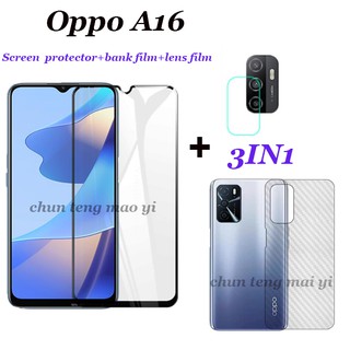 [3 in 1] Oppo A16 A15 A15S A31 2020 A5S A7 A3S screen tempered glass film + back film + camera lens soft glass protective film