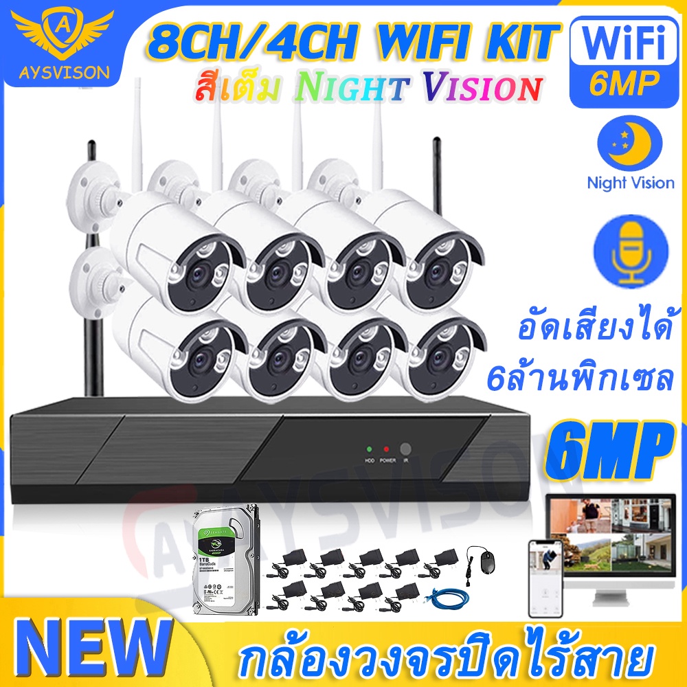 ชุดกล้องวงจรปิดไร้สาย-6mp-8ch-6ล้าน-8กล้อง-1080p-cctv-kit-ชุดกล้องวงจรปิด-wifi-อัดเสียง-บันทึกเสียง-wifi-wireless-kit