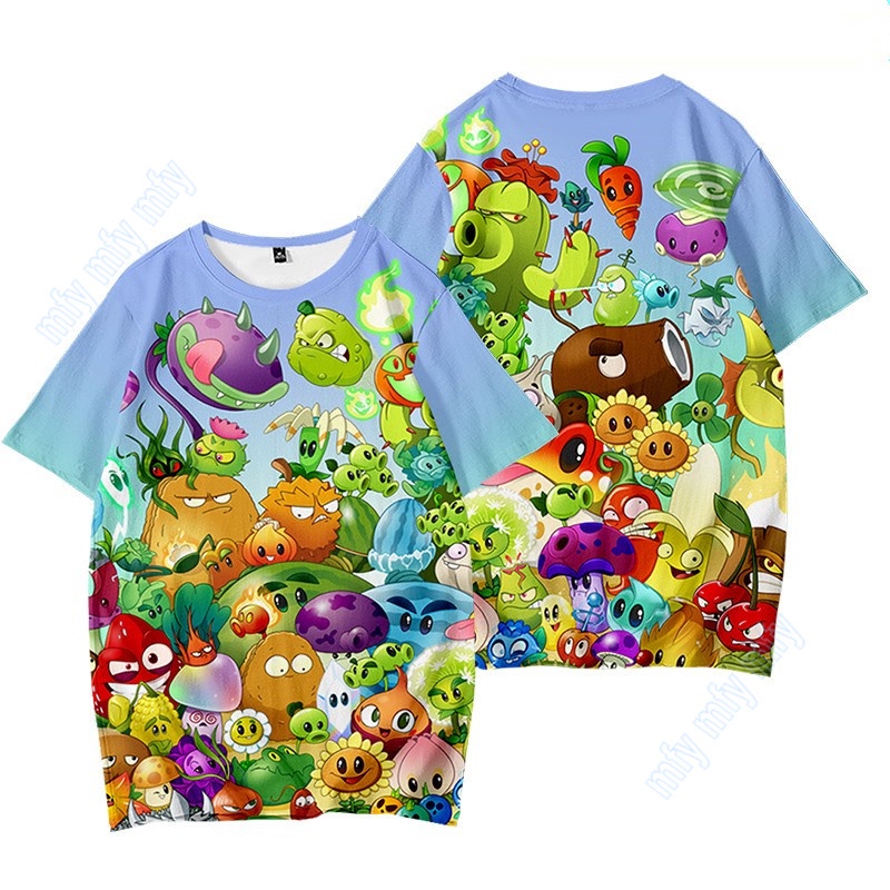 เสื้อยืดแขนสั้นลำลอง-plants-vs-zombies-พิมพ์แฟชั่นฤดูร้อนสำหรับเด็กหญิงและเด็กชาย