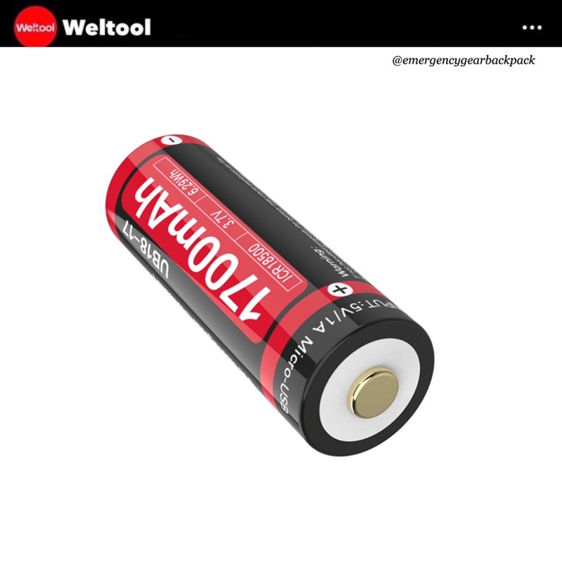 weltool-ub18-17-18500-1700mah-usb-rechargeable-li-ion-battery