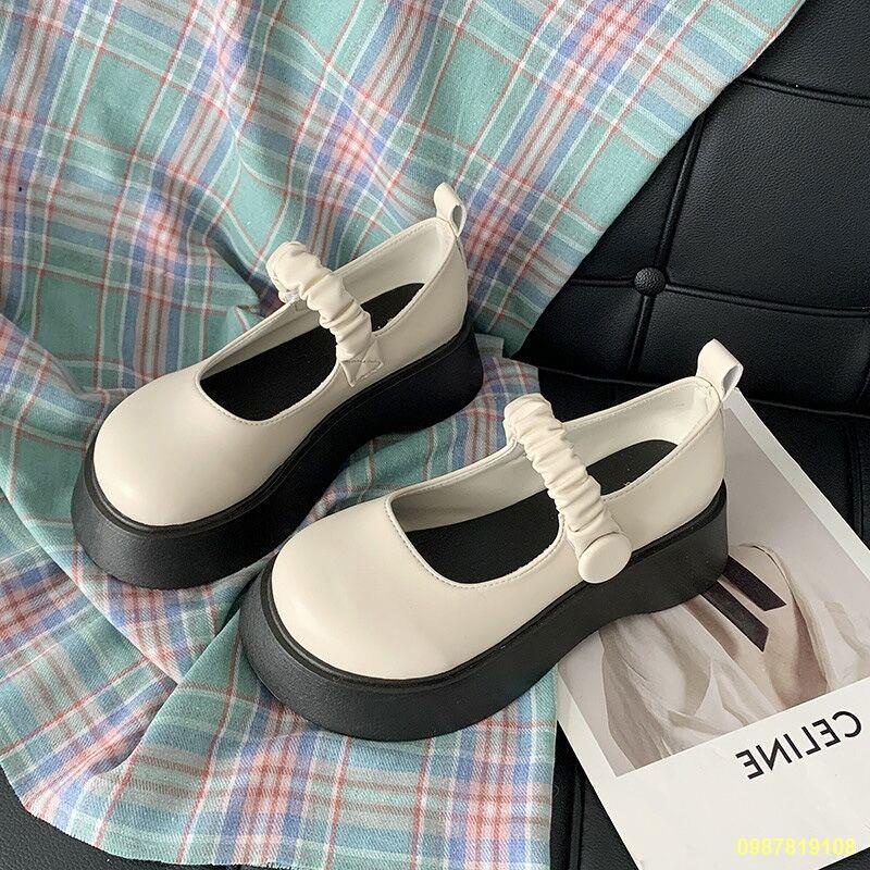 สปอตสินค้า-ย้อนยุคฝรั่งเศสอังกฤษสีขาวขนาดเล็กรองเท้าหนังผู้หญิงด้านล่างหนาเพิ่มความสูงรองเท้าโลลิต้าแมรี่เจนjk-shoes