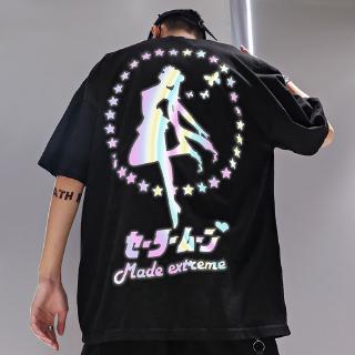 เสื้อยืดผ้าฝ้ายพิมพ์ลายขายดี Sailor Moon Mens T-Shirt Casual Short Sleeve Unisex Oversize Graphic Tees Couple Tshirts Y