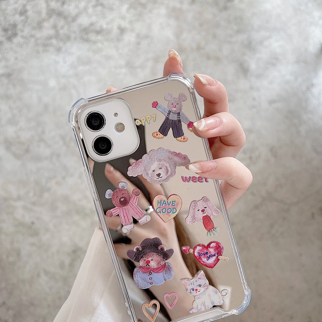 เคสโทรศัพท์มือถือ-ซิลิโคน-tpu-พร้อมกระจก-แฟชั่น-สําหรับfor-iphone-pro-max-11-pro-max-x-xr-xs-max-7-8-plus-13-12-pro-max-mini