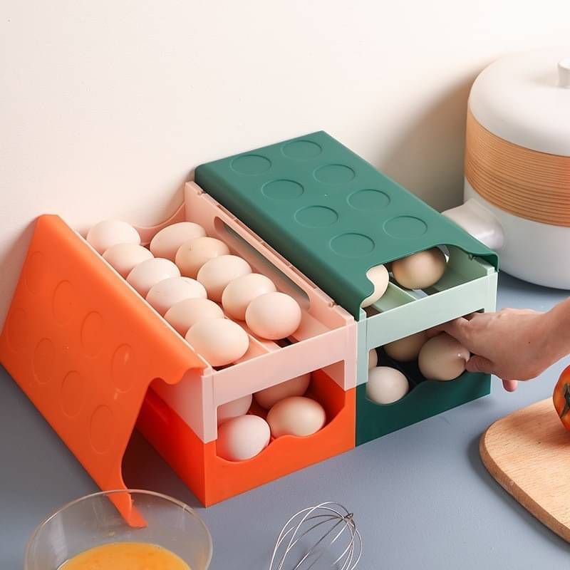 สินค้ามาใหม่วันนี้-egg-storage-box-2-layers-slide-กล่องเก็บไข่สไลด์-2-ชั้นเก็บ